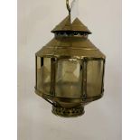 A 19th century brass ships lantern of conical form, with celluloid panels H48cm