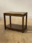 A late 20th century brass bound mahogany military campaign style table with two tiers and square