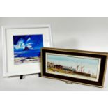 A John Lowrie Morrison print of Ailsa Craig in white glazed frame, (20cm x 20cm) and John Peet,