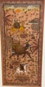 An Indian Mogul style painting on silk depicting Prince riding and elephant with attendants on