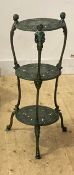 A Green painted cast iron three tier pan stand H76cm