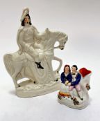 A 19thc china Staffordshire figure group of a courting couple with tree stump to side, decorated