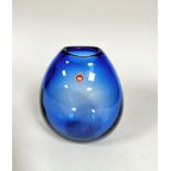A Danish Holmegaard ovoid blue glass vase, signed verso and dated 1961, complete with original stamp