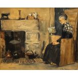 Alec Walker, Study of a Lady Sitting by a Fireside, watercolour, signed bottom right and dated 1918,