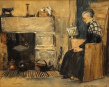 Alec Walker, Study of a Lady Sitting by a Fireside, watercolour, signed bottom right and dated 1918,