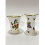 Two Herend Hungarian porcelain Queen Victoria pattern vases, one of tapered flared cylinder form (