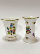 Two Herend Hungarian porcelain Queen Victoria pattern vases, one of tapered flared cylinder form (