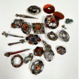 A collection of Victorian white metal and silver mounted Scottish and Irish style pebble jewellery