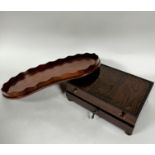 An Edwardian mahogany chimney shaped galleried tray with scalloped border and satinwood inlaid inner