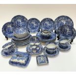 A Spode blue and white Italian pattern breakfast set of fifty four pieces including six breakfast
