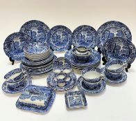 A Spode blue and white Italian pattern breakfast set of fifty four pieces including six breakfast