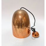 A modern hammered copper tapered dome shaped light fitting complete with cable and fixing, (33cm x