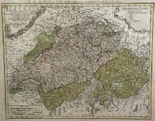 Johann Baptiste Homann, Mappa Geographica Stratus Genvensis published c1950, an engraved map of