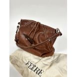 A Gianfranco Ferre tote bag with adjustable brown leather shoulder strap with white metal circular