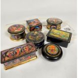 Three Russian hand painted boxes showing a lady with long blonde hair, possibly Rapunzel, (4cm x