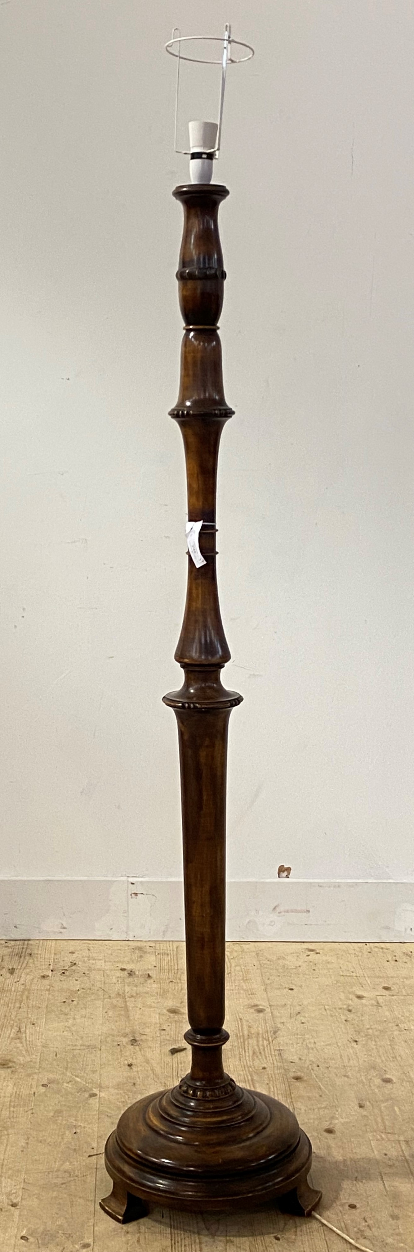 A 1930's stained beech turned standard lamp, H152cm (Excluding bulb holder)