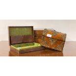 A Victorian figured walnut and floral brass mounted casket with silk lined interior (W20cm) together