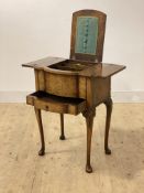 A good Queen Anne style figured, burr walnut and cross banded sewing table, circa 1920's, the centre