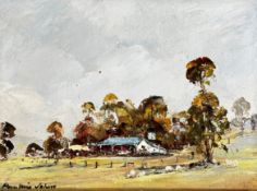 Pauline Johns, Country Home, oil on canvas board, signed bottom left and inscribed verso, gilt