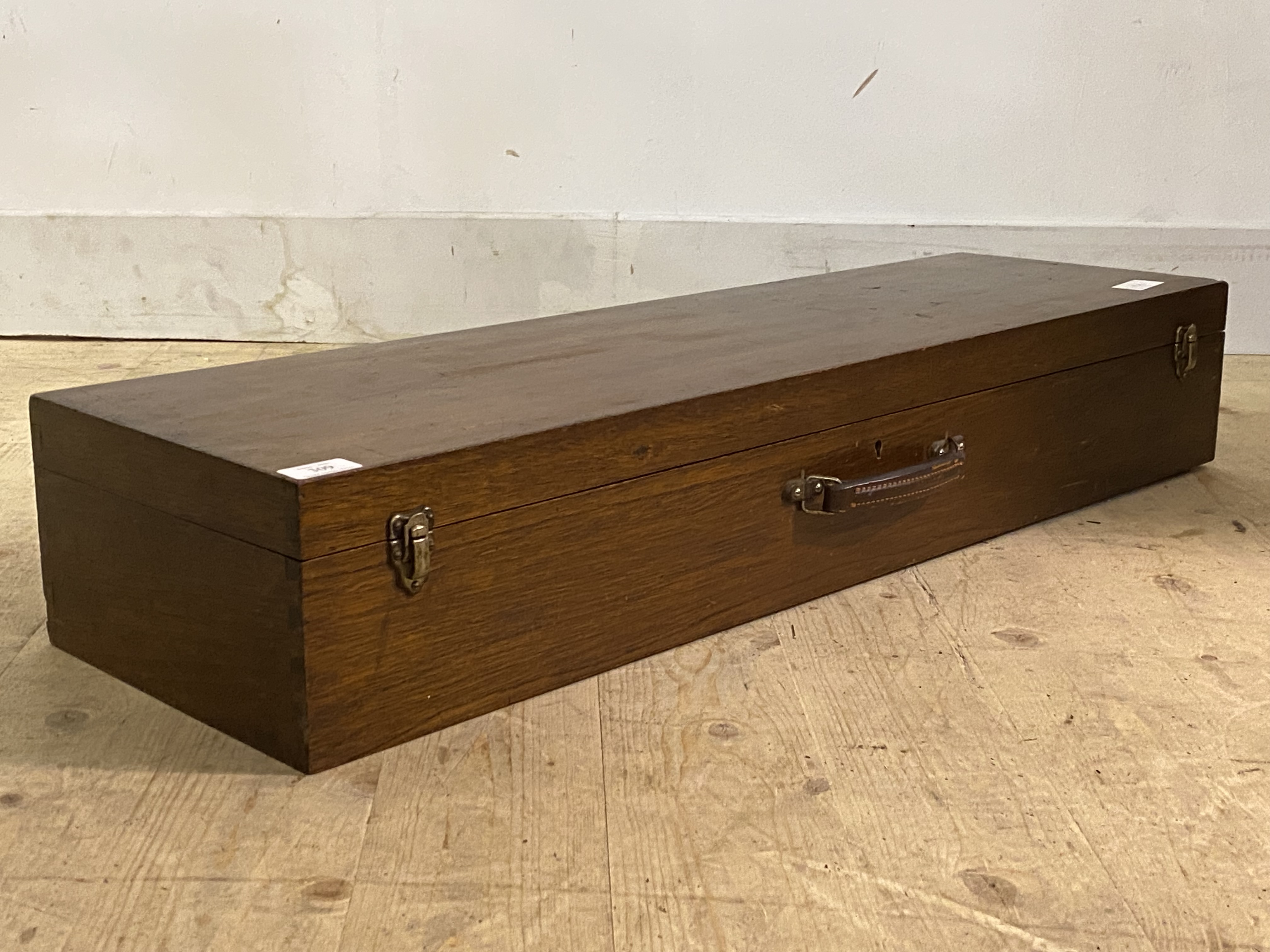 A large mahogany draftsman box, the hinged lid revealing interior fitted with sliding lift out - Image 2 of 2