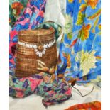 Jenny Matthews, (Scottish, 1964-) Lombok Shell Basket with Batiks, watercolour, signed bottom left