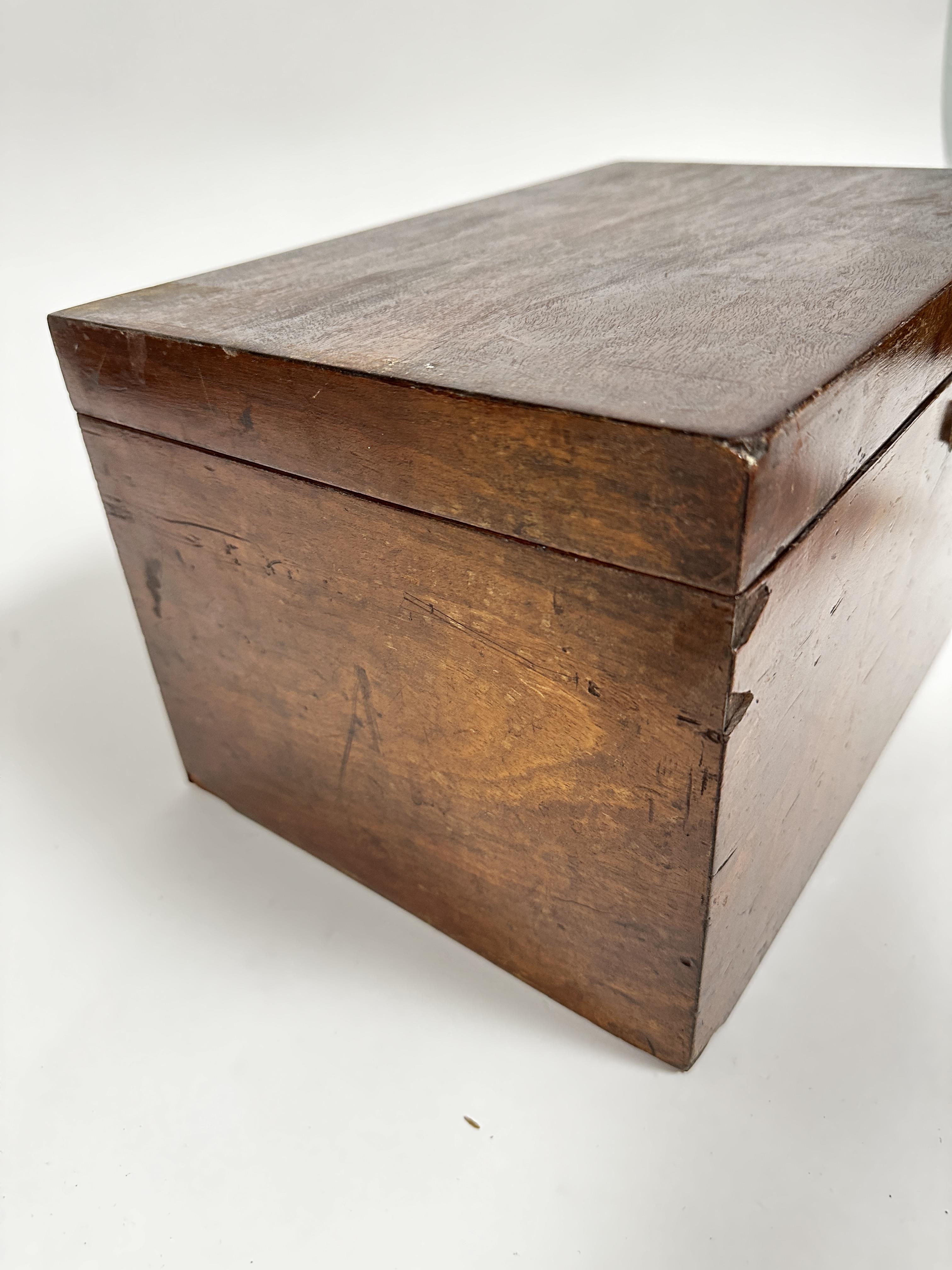 A 19thc mahogany collectors box the rectangular hinged top enclosing four removable trays, slight - Image 4 of 7