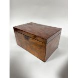 A 19thc mahogany collectors box the rectangular hinged top enclosing four removable trays, slight