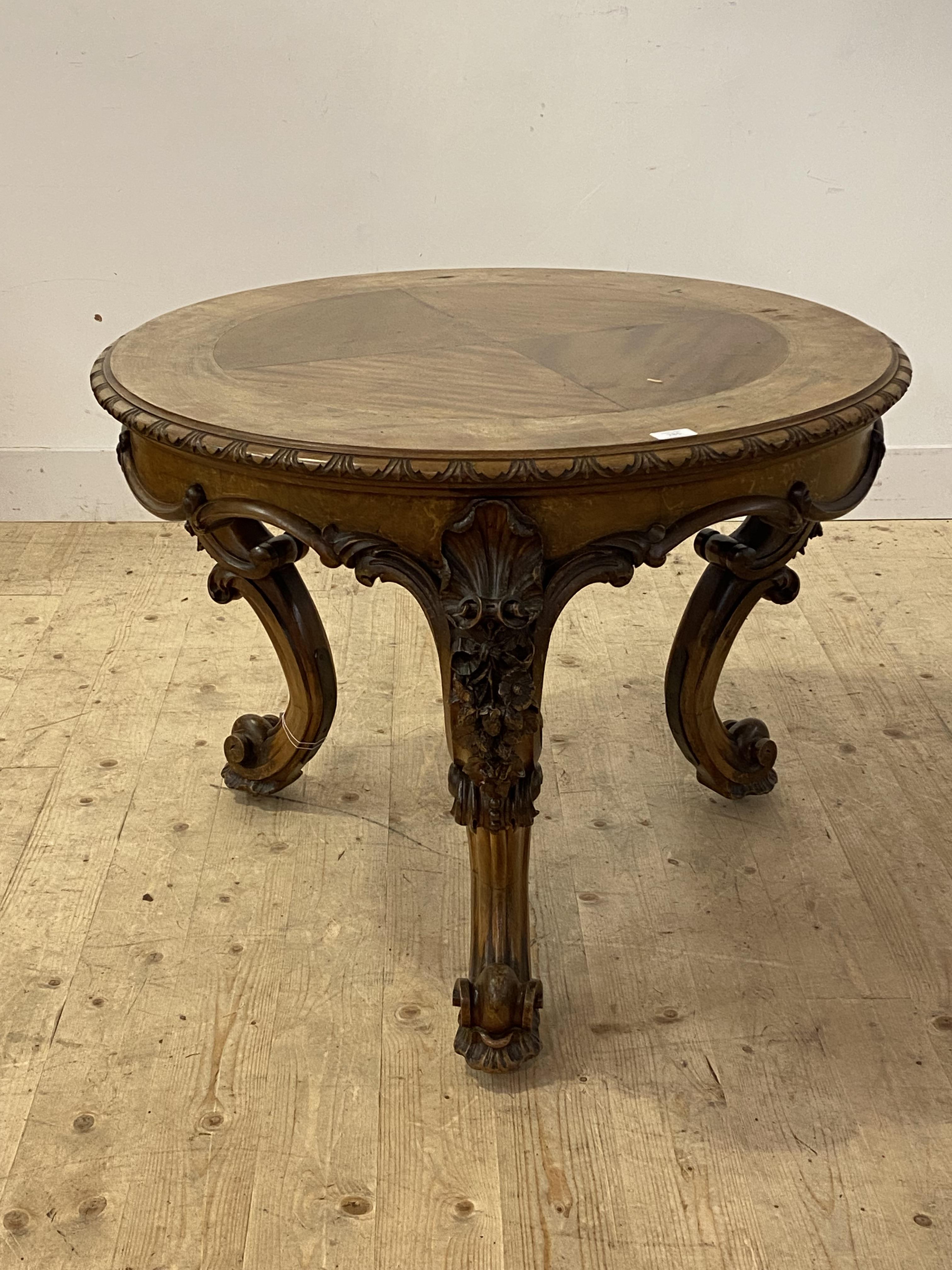 A Victorian walnut centre table, the quarter sawn and cross banded circular top with moulded - Image 2 of 2