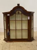 A burr walnut veneered wall hanging display cabinet in the Georgian taste, late 20th century, two