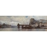 Avignon Sur Rhone, watercolour, signed bottom right PM...Y, (15cm x 43cm) gilt glazed mounted frame