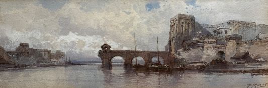 Avignon Sur Rhone, watercolour, signed bottom right PM...Y, (15cm x 43cm) gilt glazed mounted frame