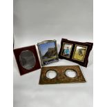 A Birmingham silver shaped photograph frame with original oak backing and easel stand, shows