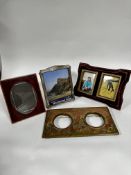 A Birmingham silver shaped photograph frame with original oak backing and easel stand, shows