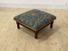 An oak foot stool, 19th century and later, the embroidered silk top worked in a floral design raised