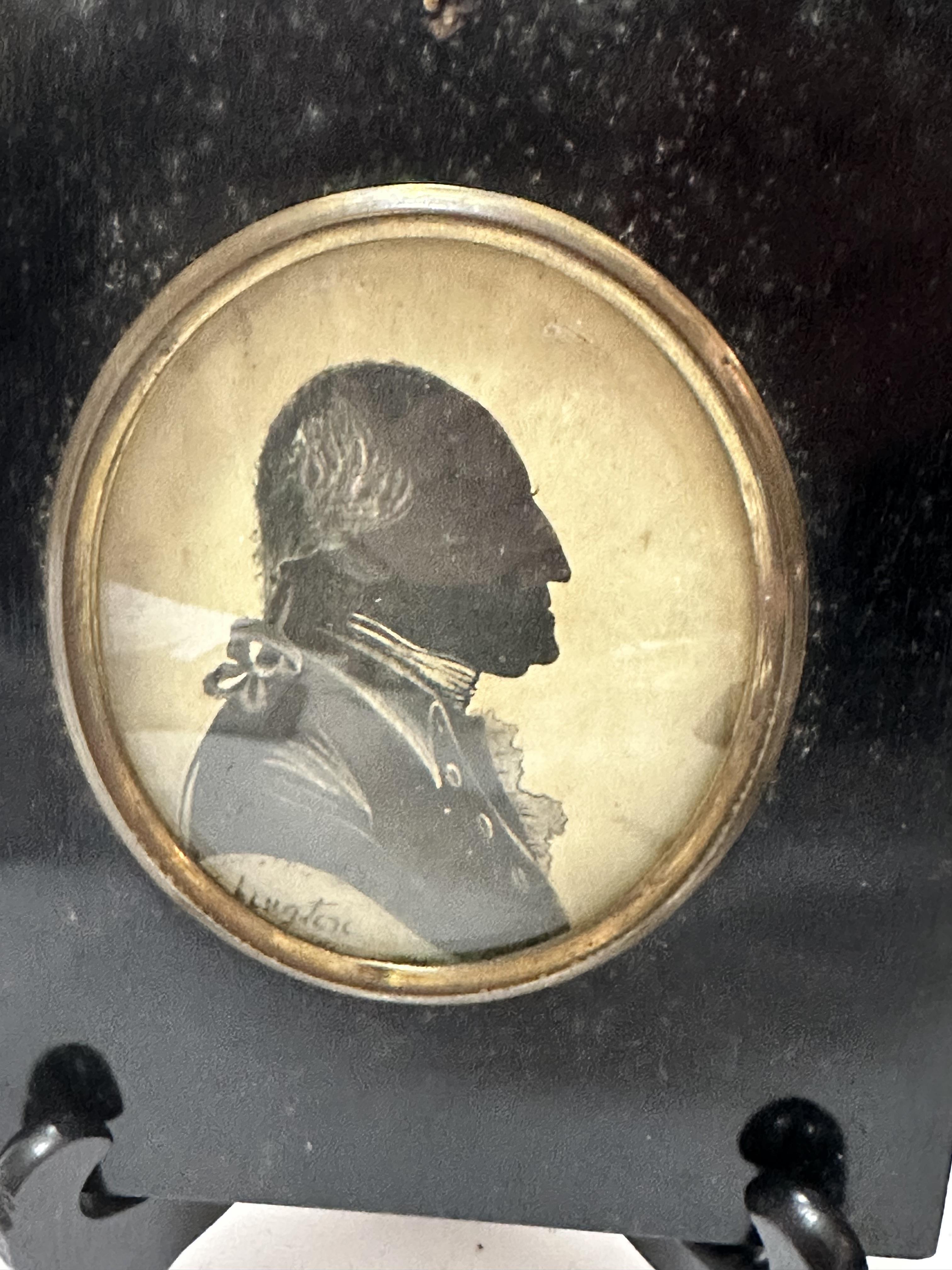 A pair of early 19thc ebonised portrait miniature frames with prints depicting George Washington and - Image 3 of 5