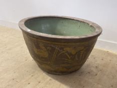 A large and impressive Milasian stoneware planter, of tapered octagonal form, the exterior decorated