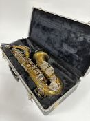 A Buesener Aristocrat 200 alto brass and chrome plated saxophone complete with mouthpiece and fitted