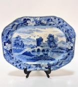 A 19thc china blue and white Bridge of Lucano Italy transfer printed octagonal ashet with