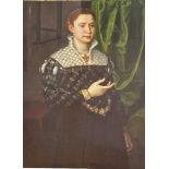 After Bronzino, (Italian 1503-1572) Portrait of an Italian Figure in Period Dress, print, gilt