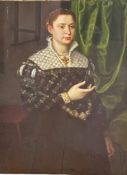 After Bronzino, (Italian 1503-1572) Portrait of an Italian Figure in Period Dress, print, gilt