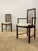 Interform collection, A set of six (4+2) mid century Danish stained beech dining chairs, with turned