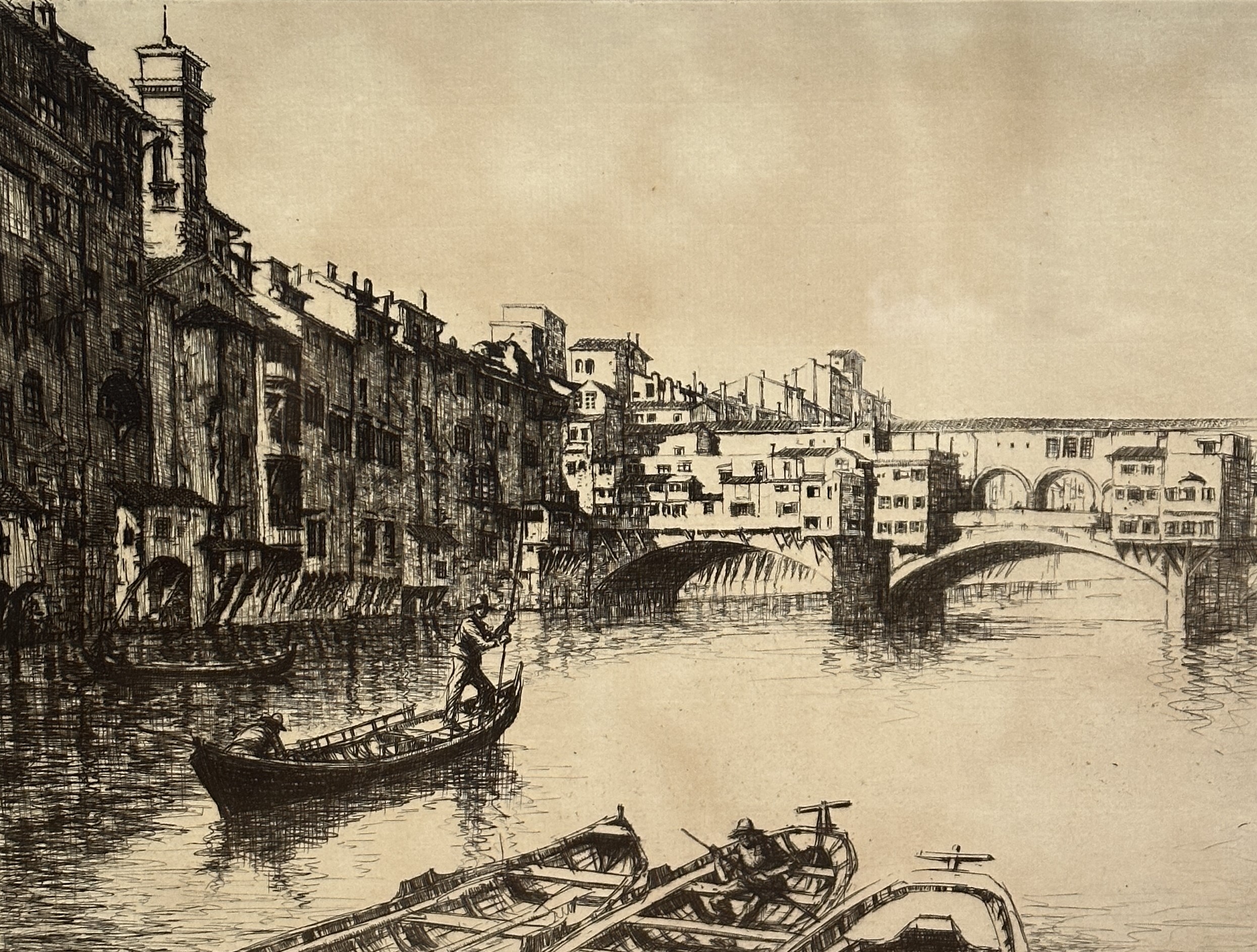 William Douglas McCleod (Scottish, 1892 - 1963) Pont Vecchio Florence, drypoint, signed in pencil