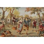 A reproduction machine made tapestry depicting French County Scene with Dancing Figures in Rural