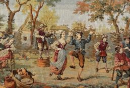 A reproduction machine made tapestry depicting French County Scene with Dancing Figures in Rural