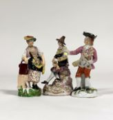 A Meissen style figure of a Harlequin, his costume decorated with playing cards, playing a