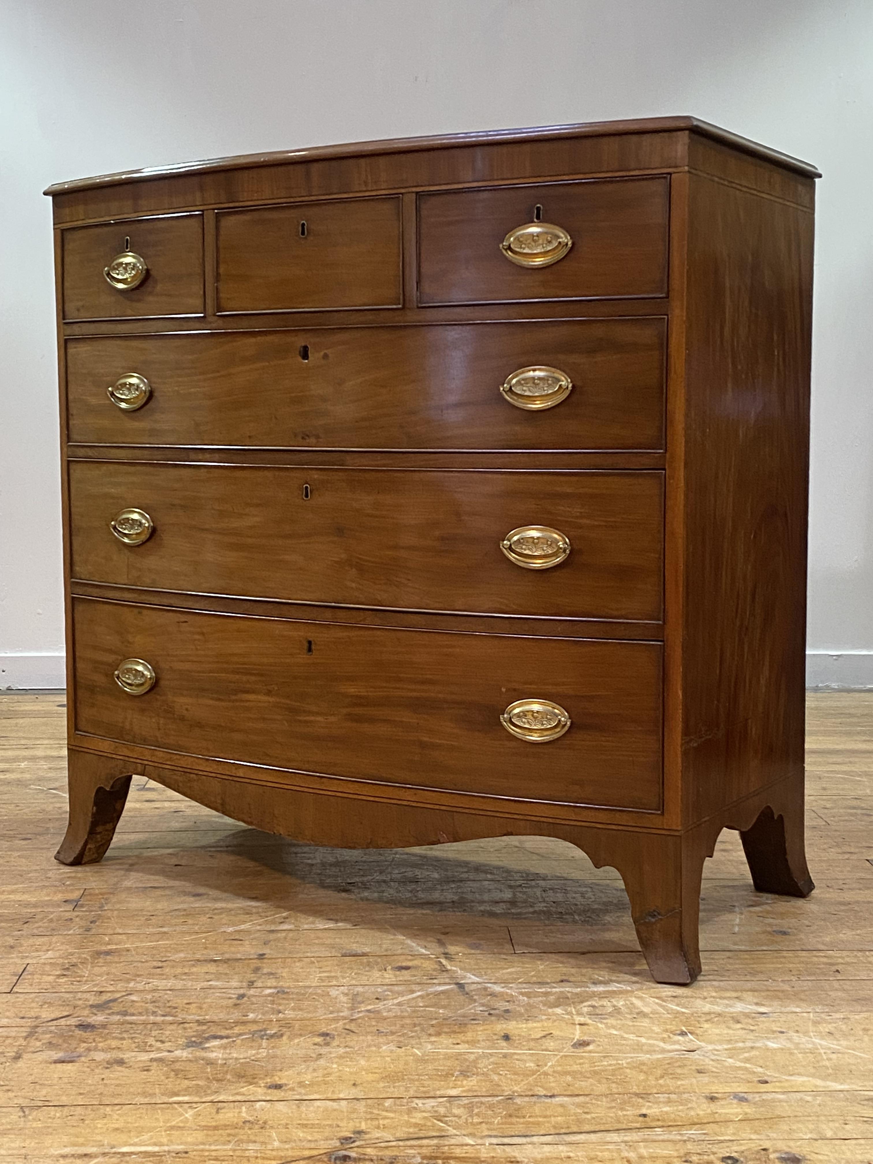 A Scottish Regency mahogany bow front chest, fitted with three short over three long graduated