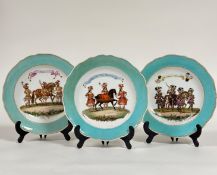 A set of three Meissen porcelain plates, each painted to the well with an image of Royal Guards of