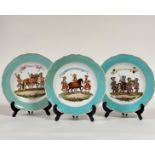 A set of three Meissen porcelain plates, each painted to the well with an image of Royal Guards of