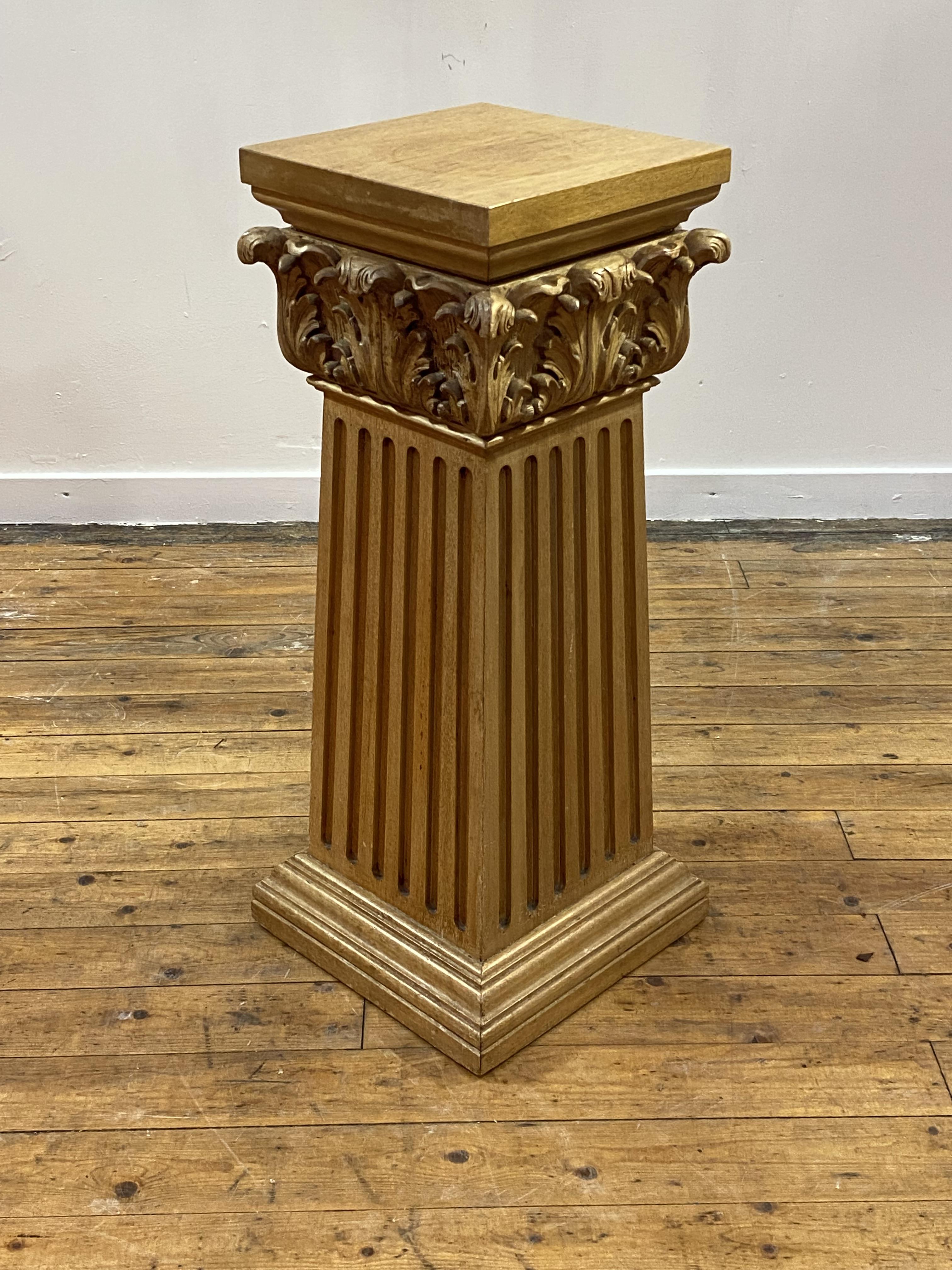 A carved beech plinth of Classical design, the square moulded and acanthus-carved capital over - Image 2 of 3