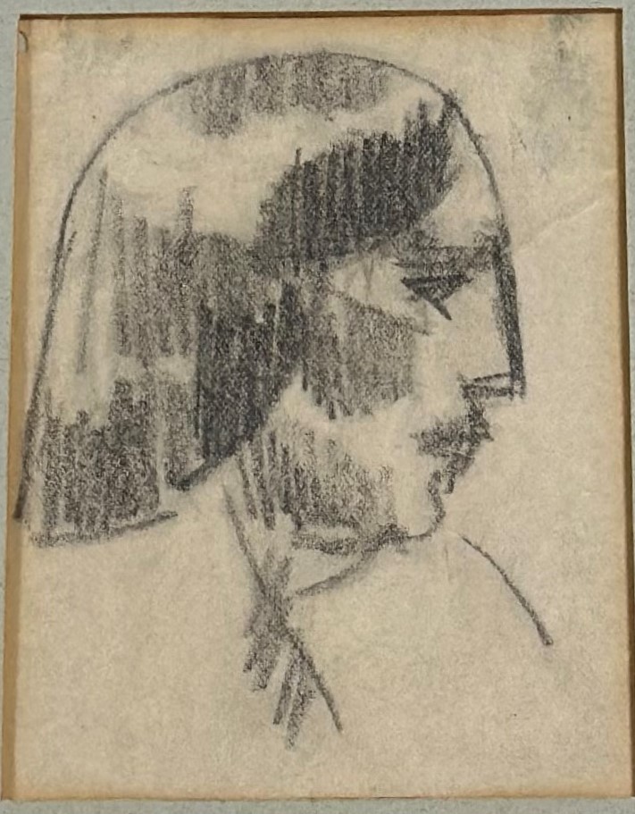 •John Duncan Fergusson R.B.A. (Scottish, 1874-1961), Girl's Head in Profile, pencil, framed. 12cm by